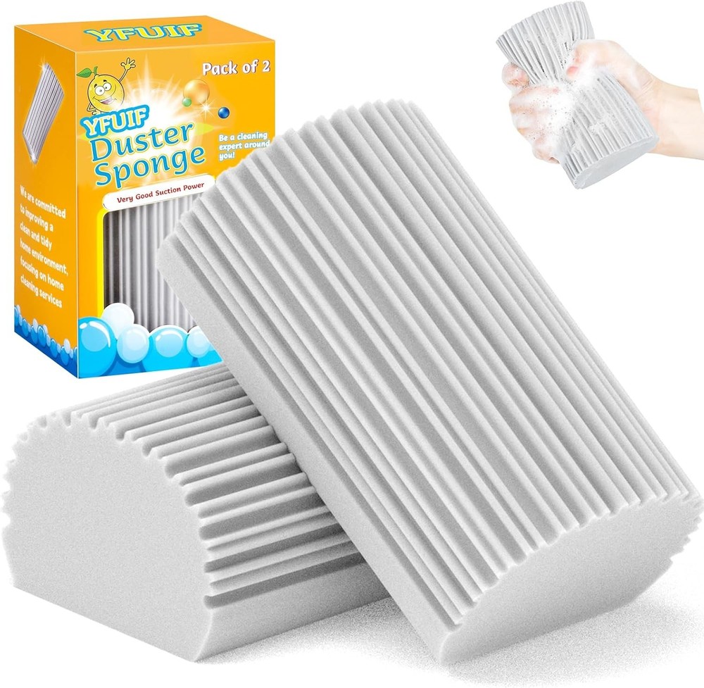 2-Pack Damp Clean Duster Sponge, Magic Sponge Eraser Baseboard Cleaner Tool, Dus
