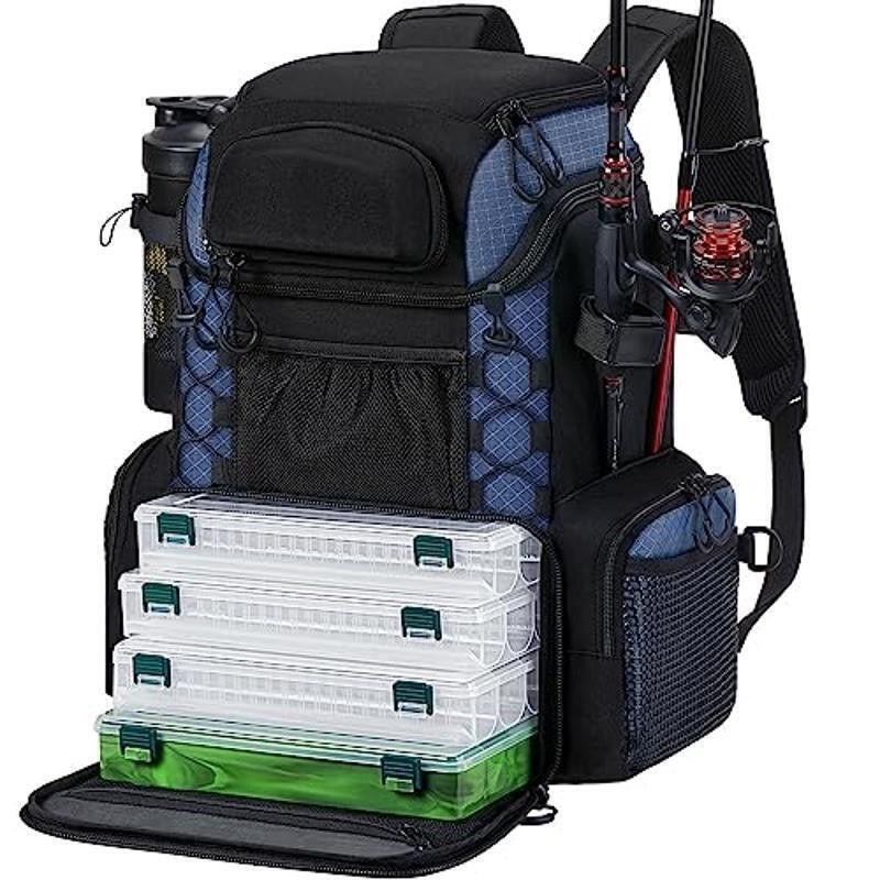 Fishing Tackle Backpack W/ Rod Holders Large Storage Comfortable Design Durable