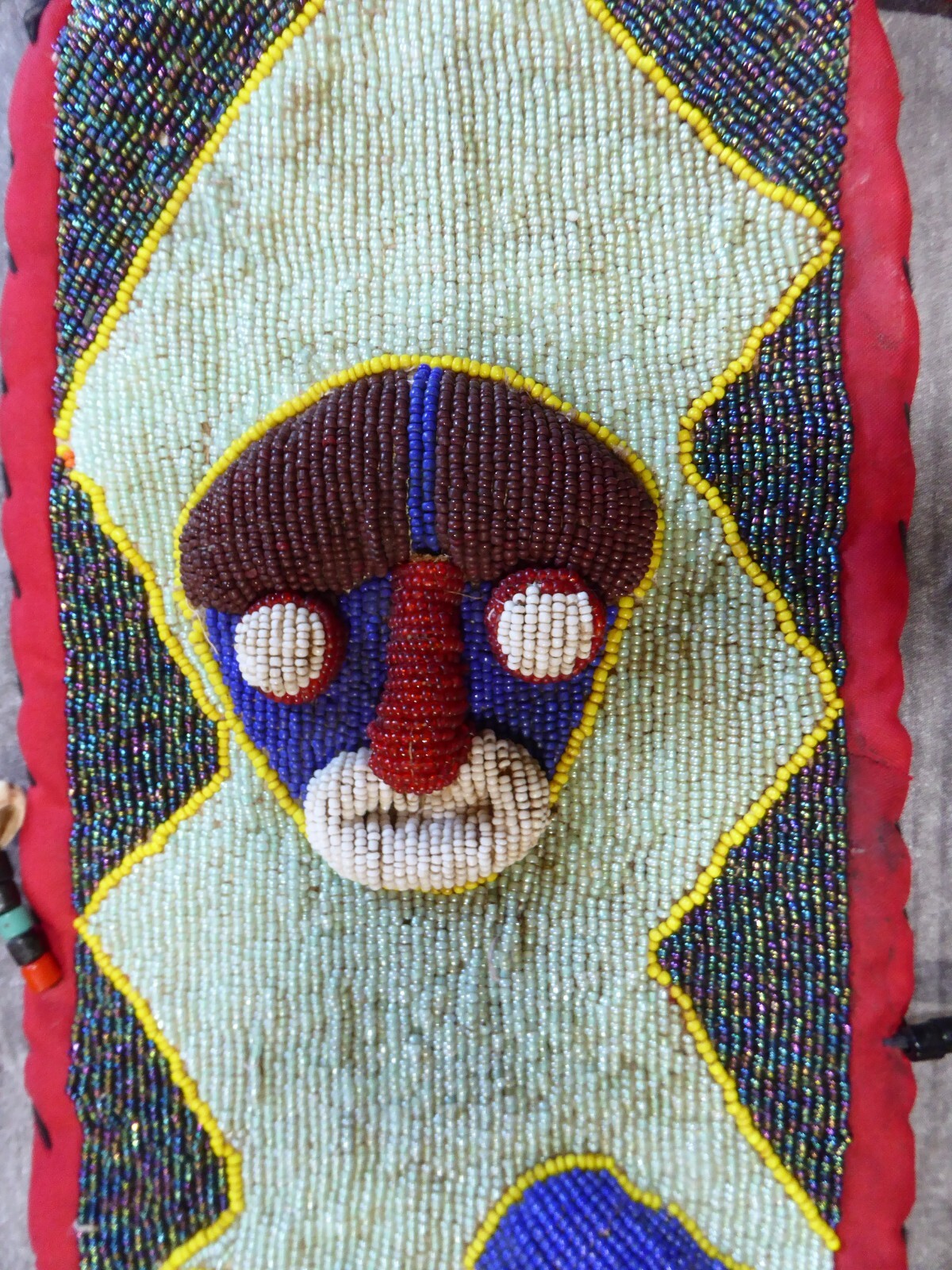 African Tribal Ceremonial Beaded Art Wall Hanging Cowrie Shell 3D Elephant Mask