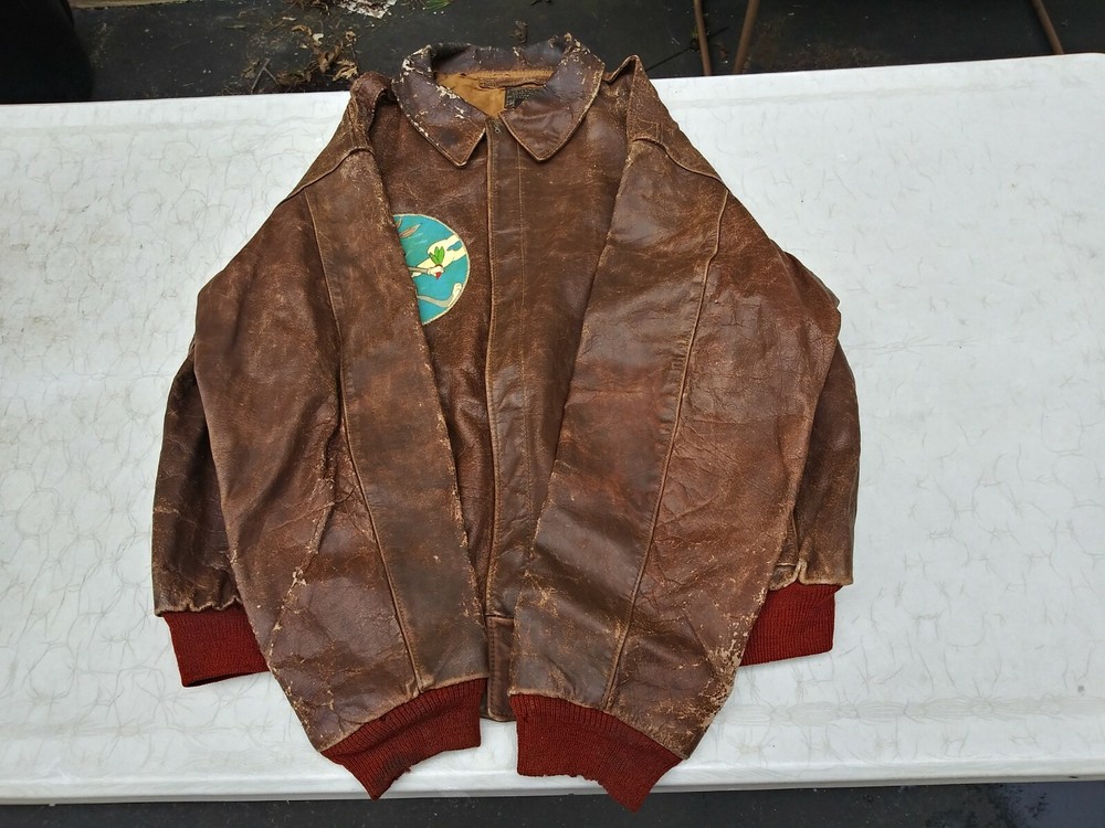 WWII Original A-2 Flight Jacket Very Rare Size 50 Bugs Bunny Patch