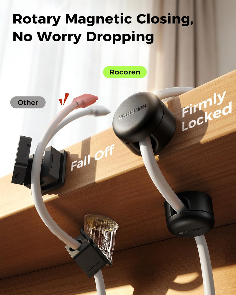 9-Pack Rotatable Magnetic Cable Clips for Efficient Cord Organization