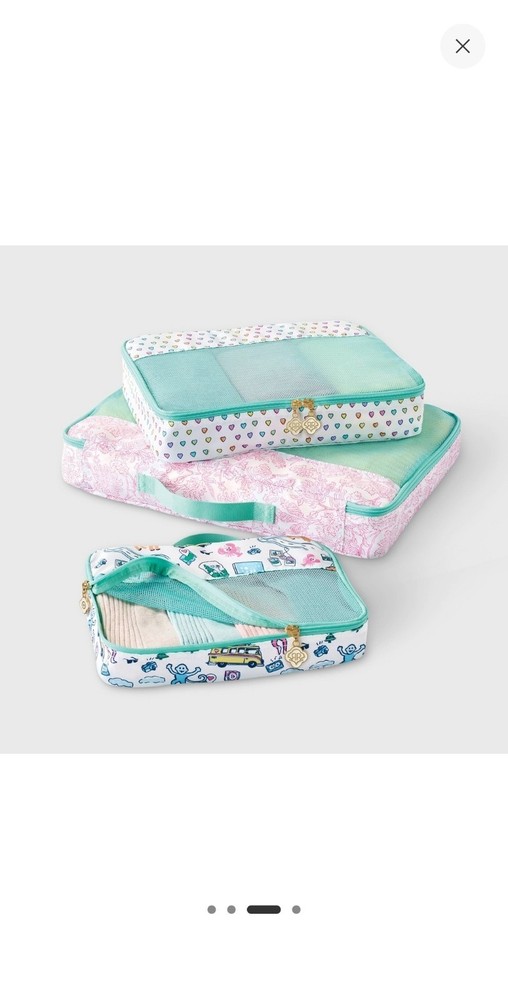 New - 3pc Packing Cube Set White/Teal - Roller Rabbit x Target