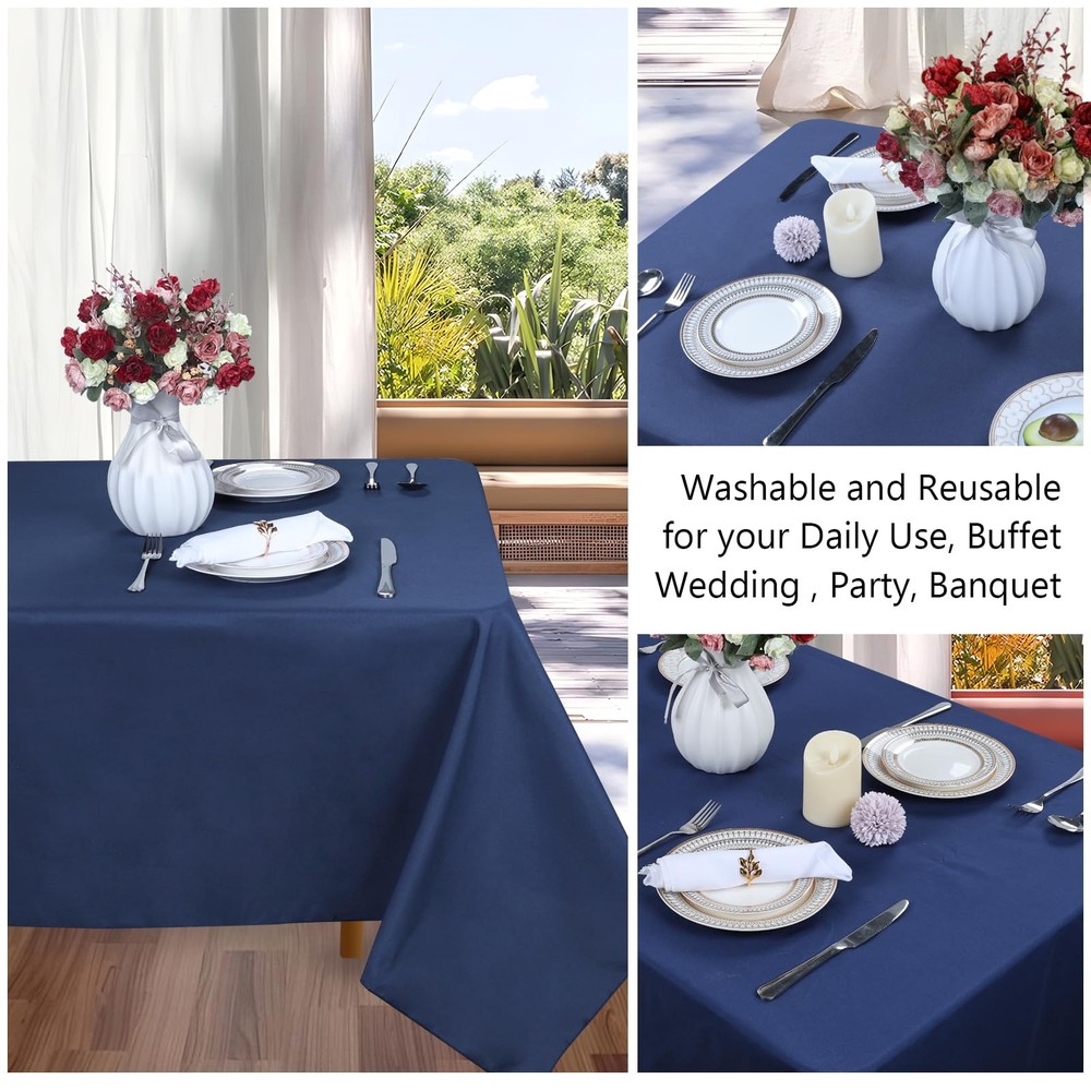 8-Pack Navy Blue 60x102" Rectangular Tablecloths for 6ft Tables, Wrinkle-Resista