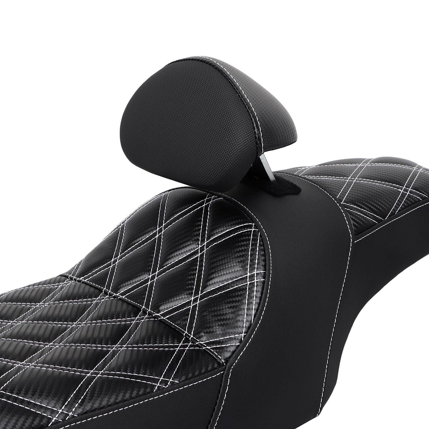 White Diamond Driver Passenger 2-Up Seat w/ Backrest For Harley Road King 97-07