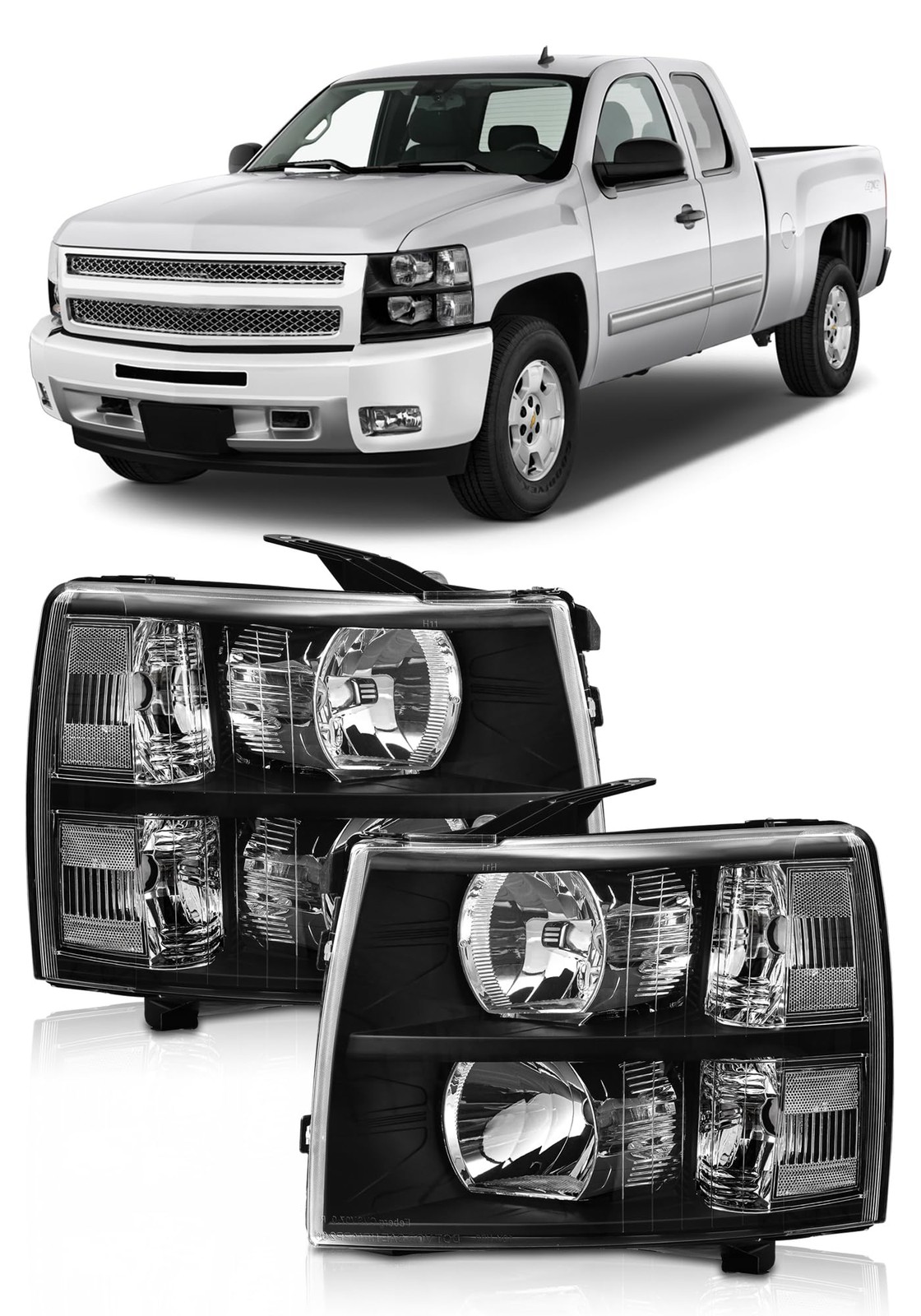 Headlights Assembly fit Chevy 07-14 Silverado /07-13 Silverado 1500