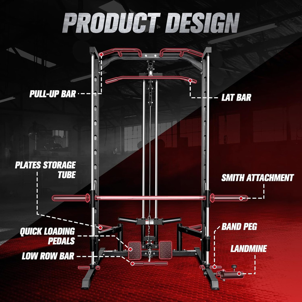 Versatile Smith Machine Power Rack with Lat Pulldown & Attachments