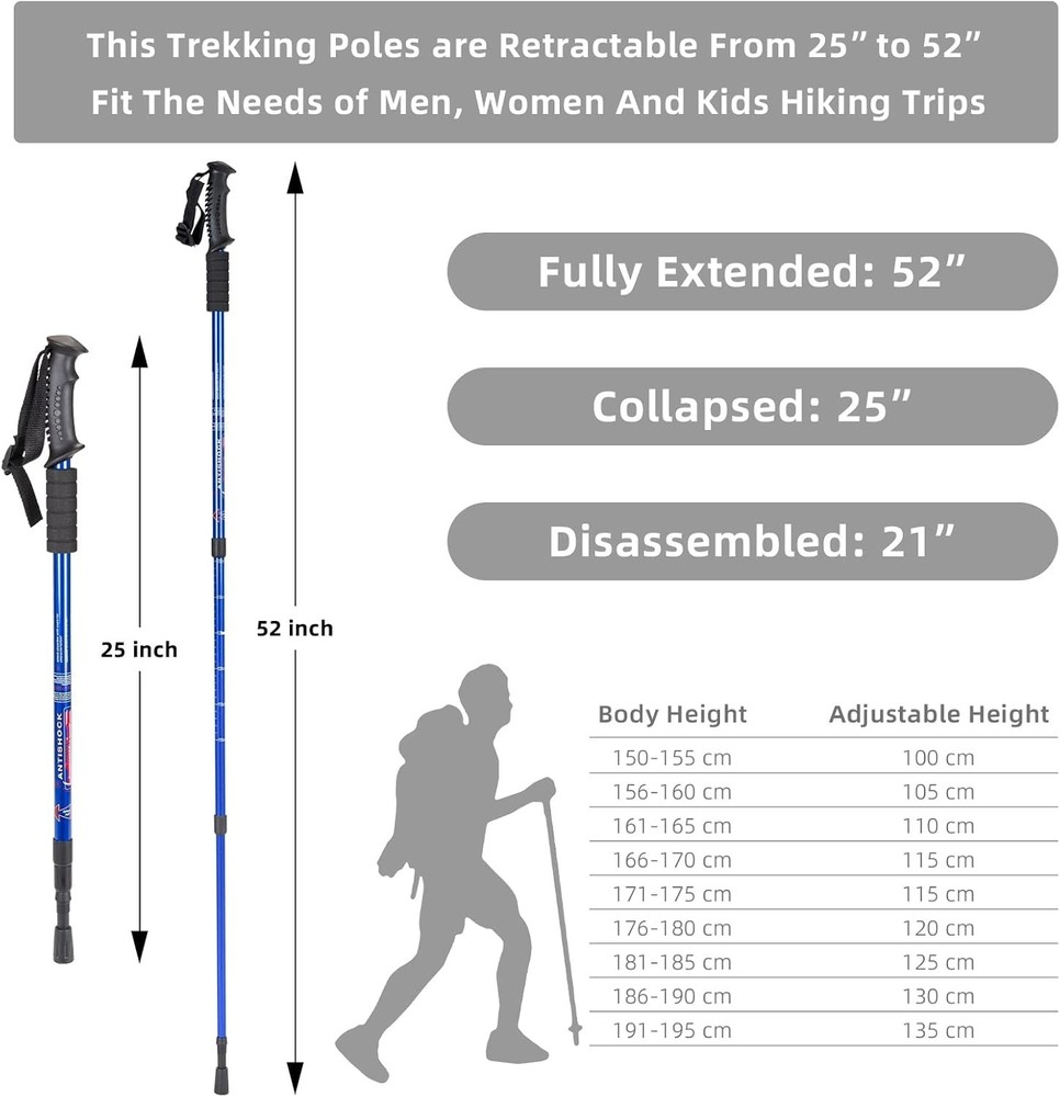 2-Pack Hiking Trekking Poles with Replacement Tips - Lightweight & Strong