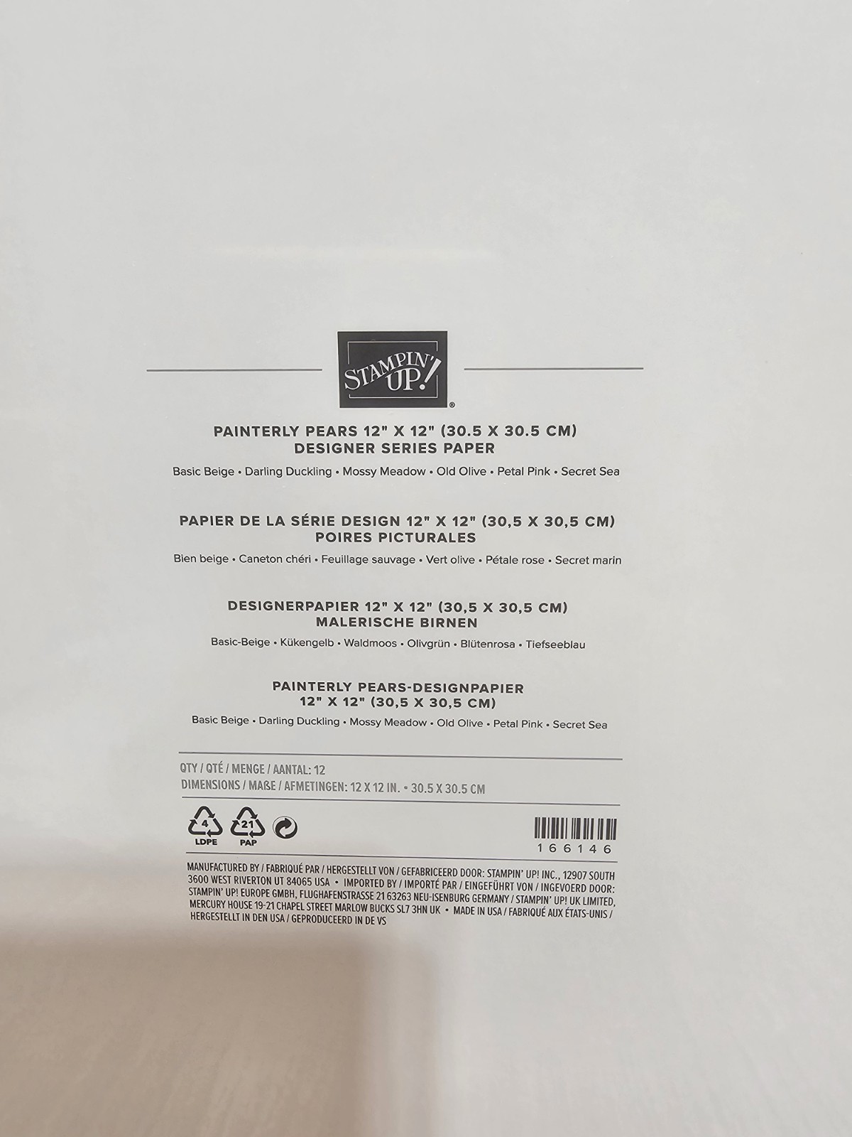 Stampin’ Up! PAINTERLY PEARS DSP 12 sheets 12 x 12 DESIGNER SERIES PAPER