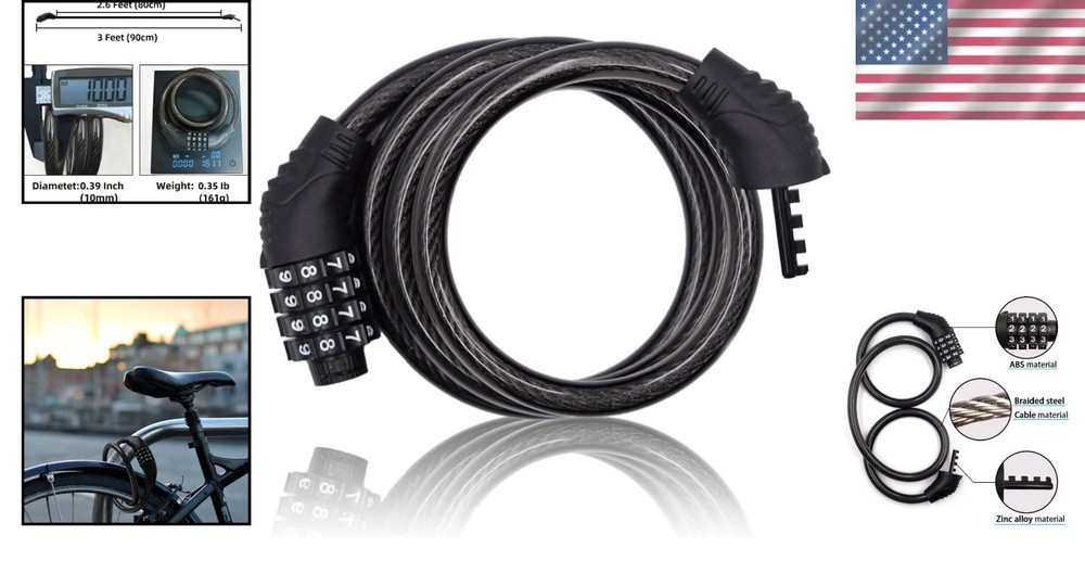 Lightweight 3ft Combination Cable Lock for Bikes and Scooters - Secure & Safe
