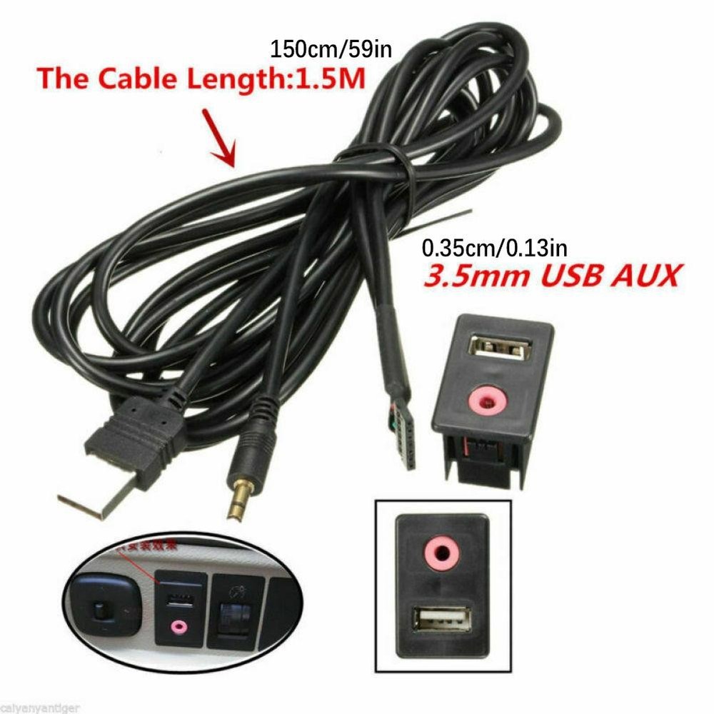 3.5mm Car Boat Audio USB AUX Adapter Dash Flush Mount Panel With 1.5M Cable E
