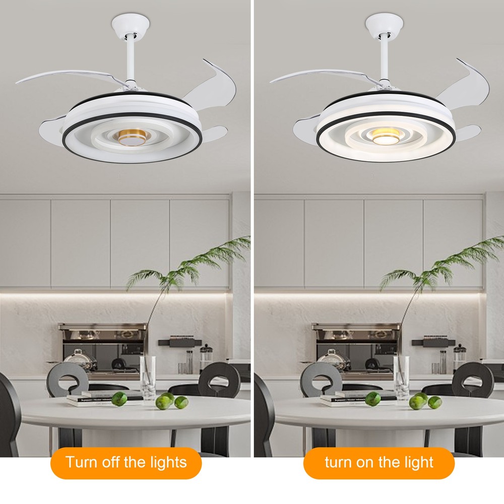 42 Inch Flush Mount Led Ceiling Fan With Lights Remote Control, Dimmable