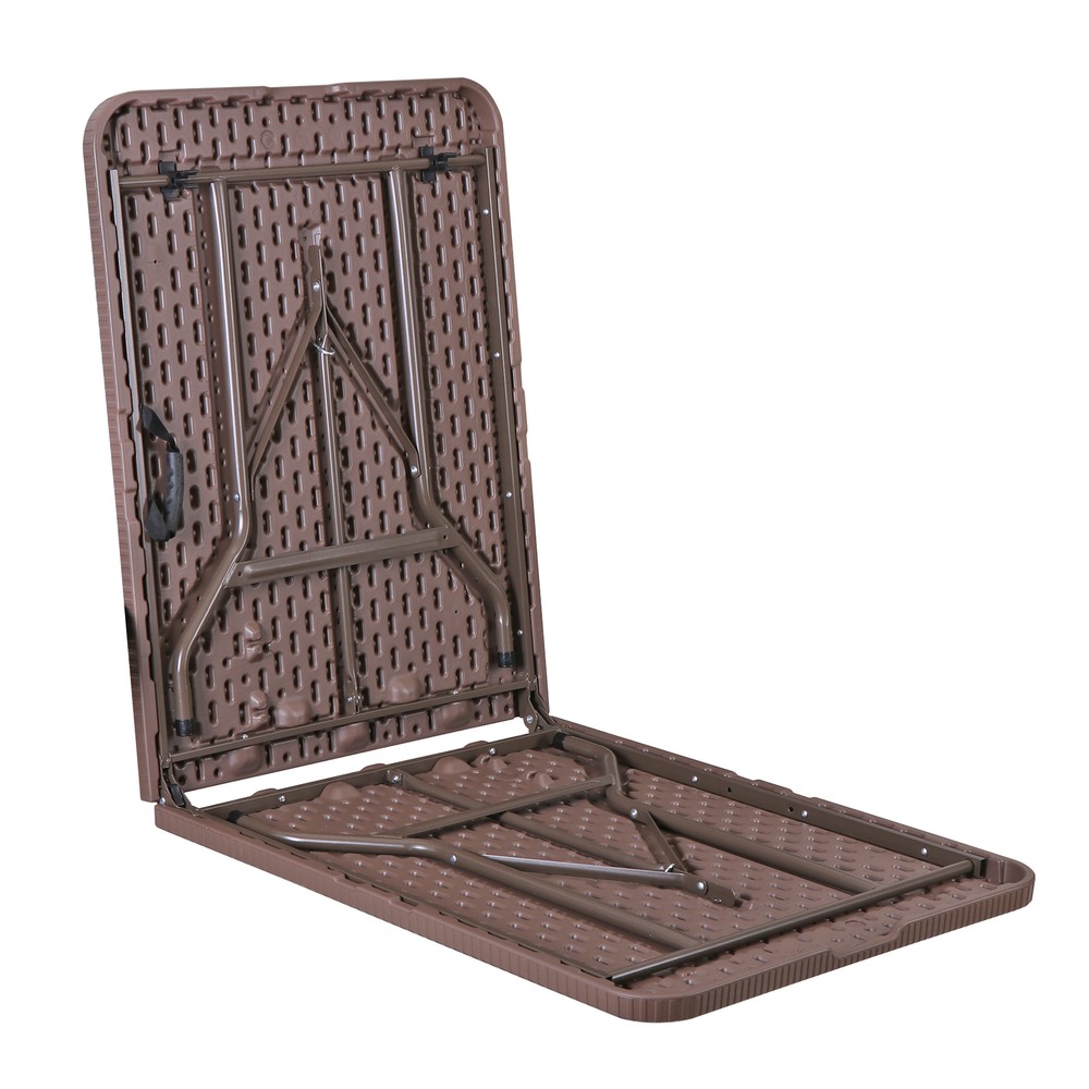 6ft Folding Table Portable Foldable Card Table Fold-in-Half Utility Table Brown