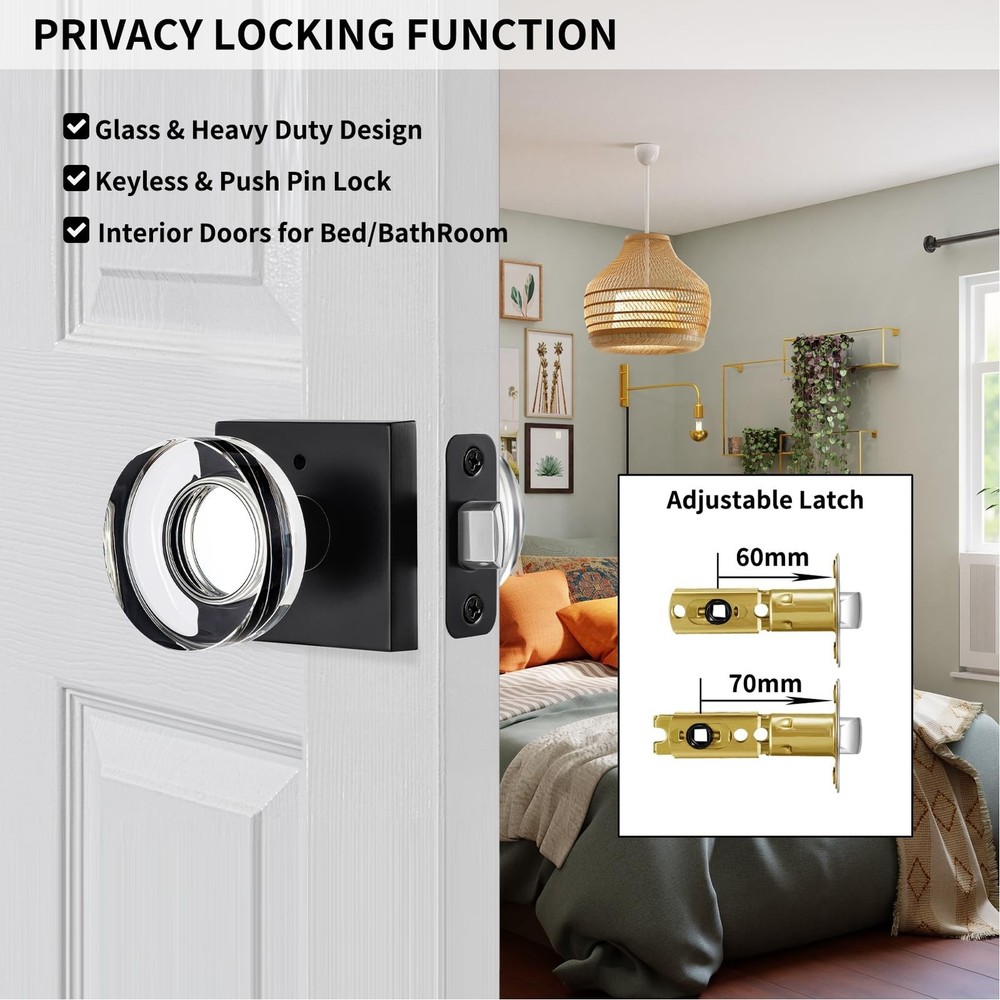 Matte Black Door Knob Glass Door Knobs Interior Privacy Door Knobs with Lock ...