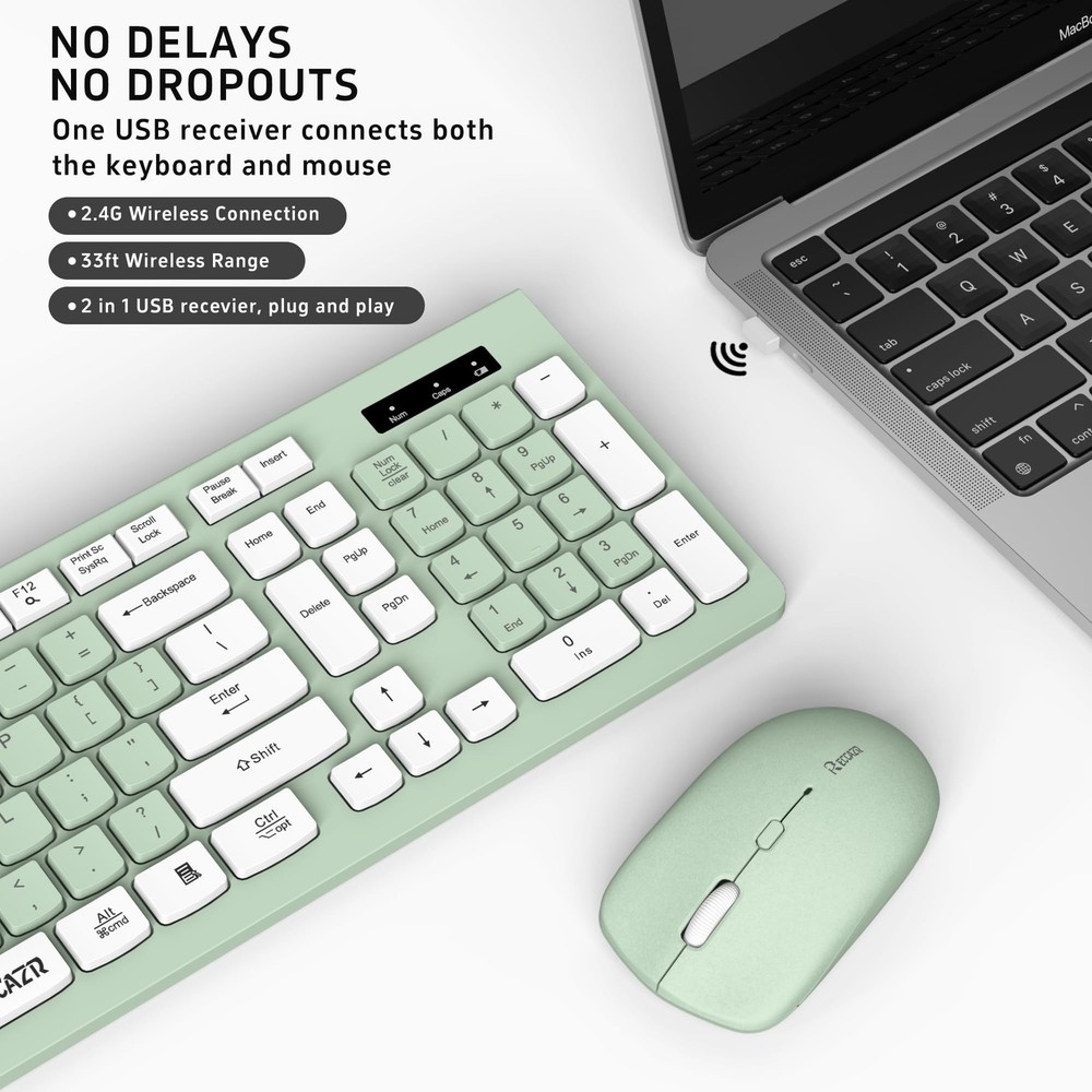 Wireless Keyboard and Mouse Combo Full-Sized Wireless Keyboard and Adjustable...