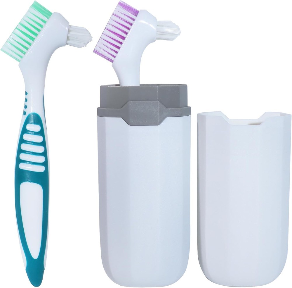 Denture Brush False Teeth Toothbrush White Carrying Case, Effective