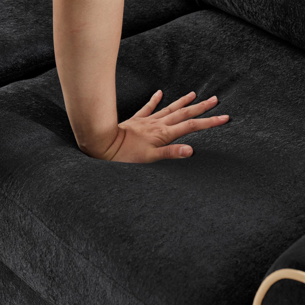 Chenille Sofa Bed Pull Out Sleeper w/ USB Charging, 3-Position Backrest Black