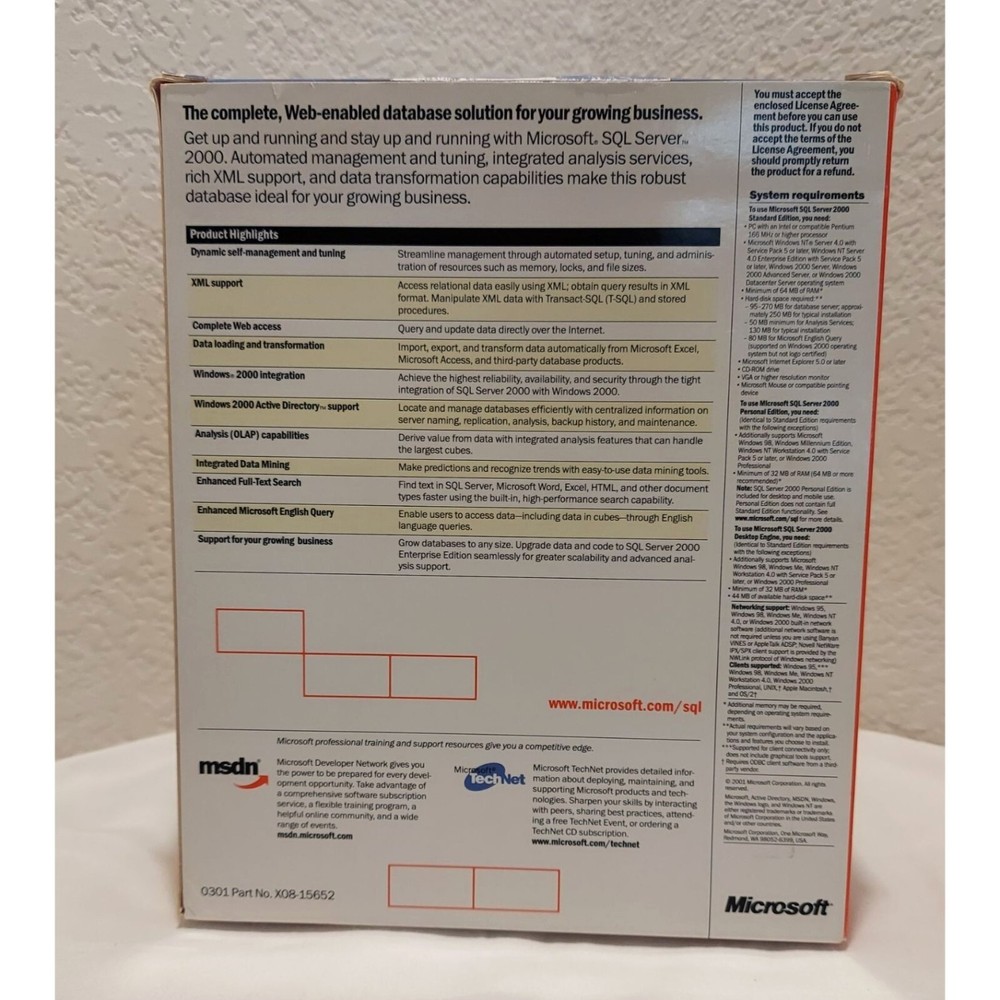 Microsoft SQL Server 2000 Standard Edition w/5 Client Licenses - 228-00690