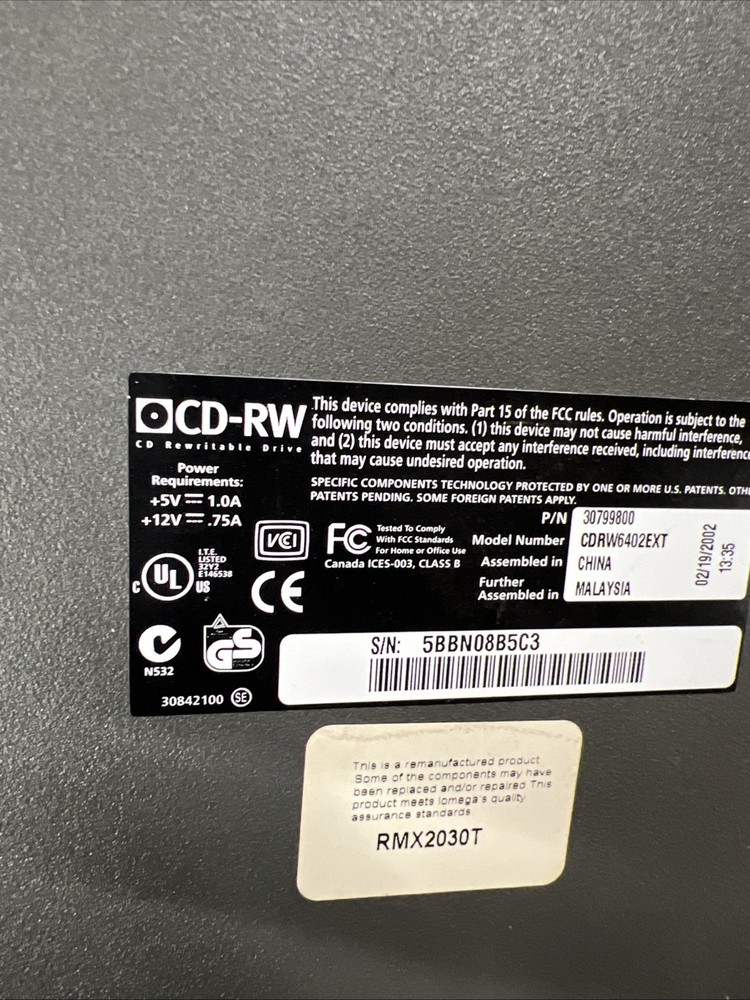 IOMEGA EXTERNAL CD-RW DRIVE CDRW6402EXT