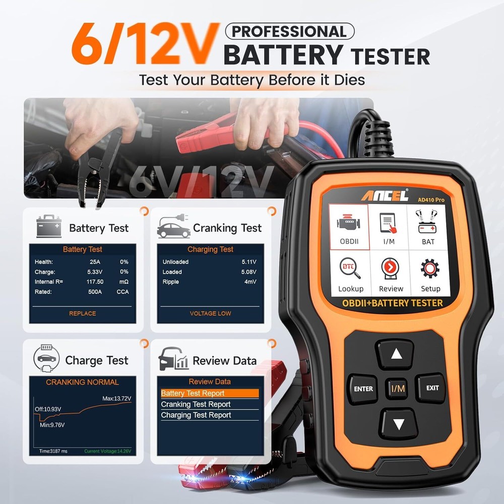 ANCEL AD410 PRO OBD2 Scanner Battery Test Code Reader Auto Diagnose Check Engine