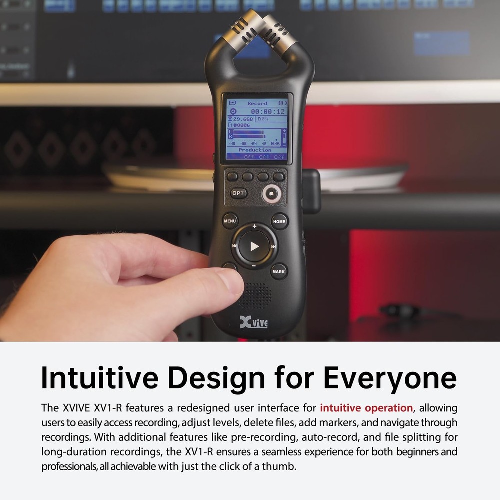 Portable Stereo Audio Recorder with 32Bit Float, USB Mic, WAV/AAC Format