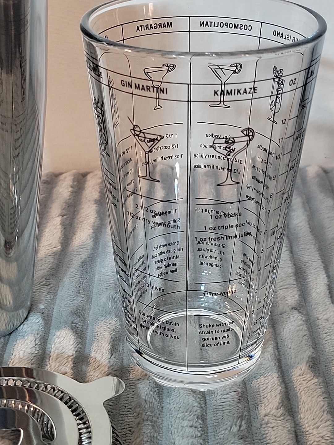 3 pc BOSTON COCKTAIL SHAKER Bar KIT Panattoni Mixing Glass, Strainer Barware