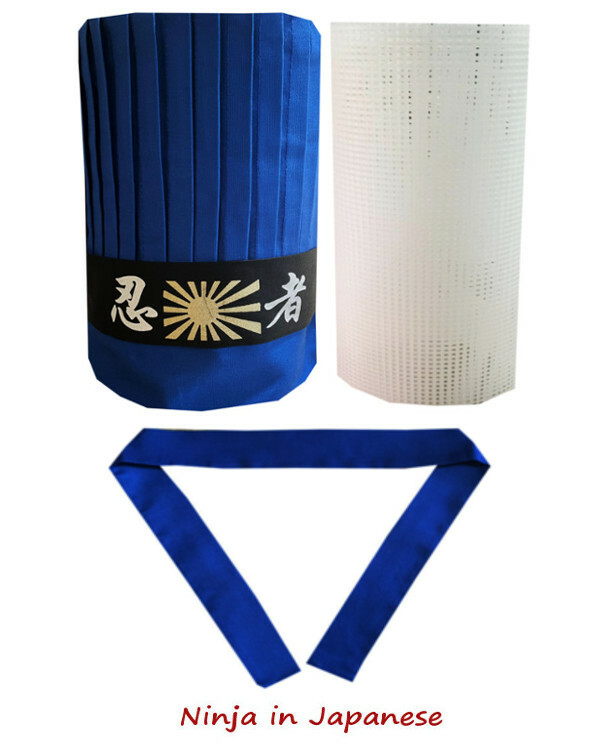 Hibachi chef tall hat set, hibachi chef hat set, Ninja headband, necktie, net
