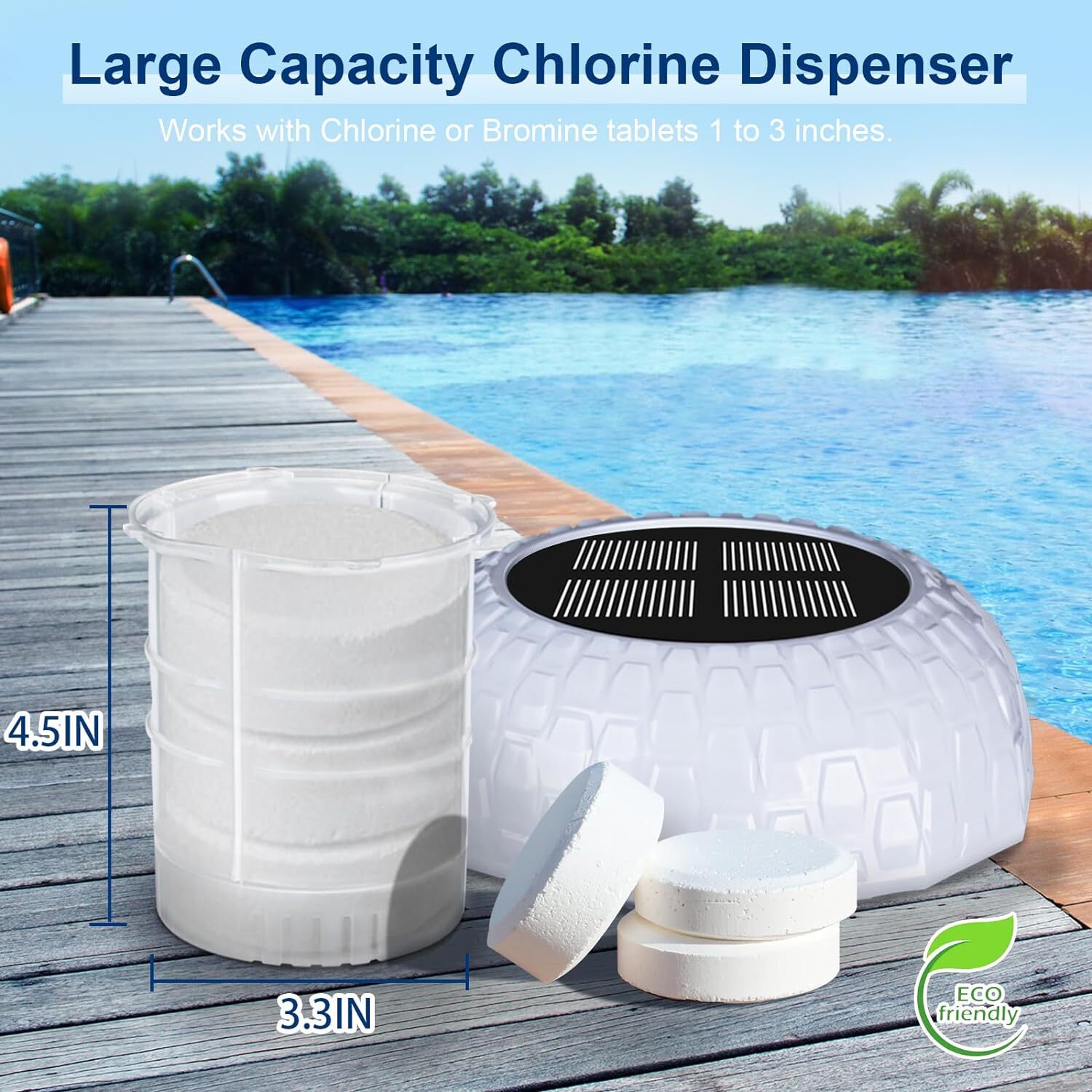 Solar Pool Chlorine Floater with Colorful Lights & Remote - 3" Tablet Dispenser