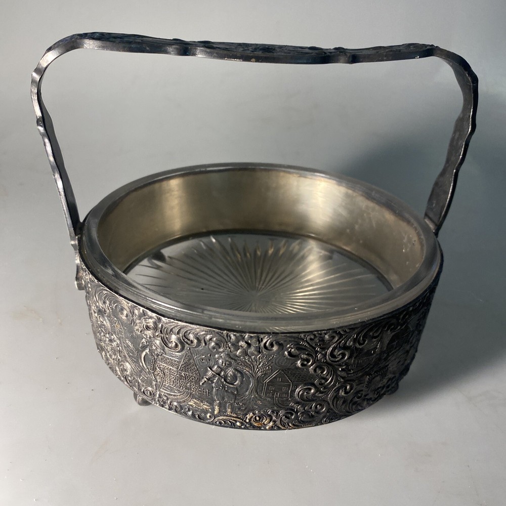 K.S Ornate Condiments Server Dutch Scenes & Handle Footed.