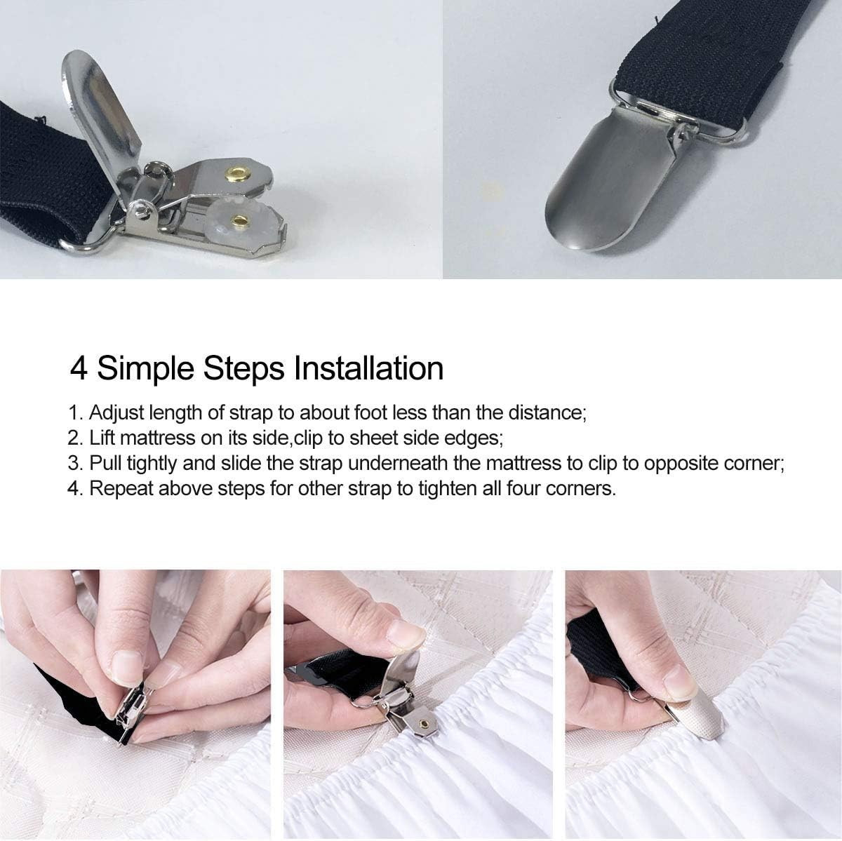 Bed Sheet Clip Straps - 2 Way Adjustable Crisscross Sheet Corner Holder Strap...
