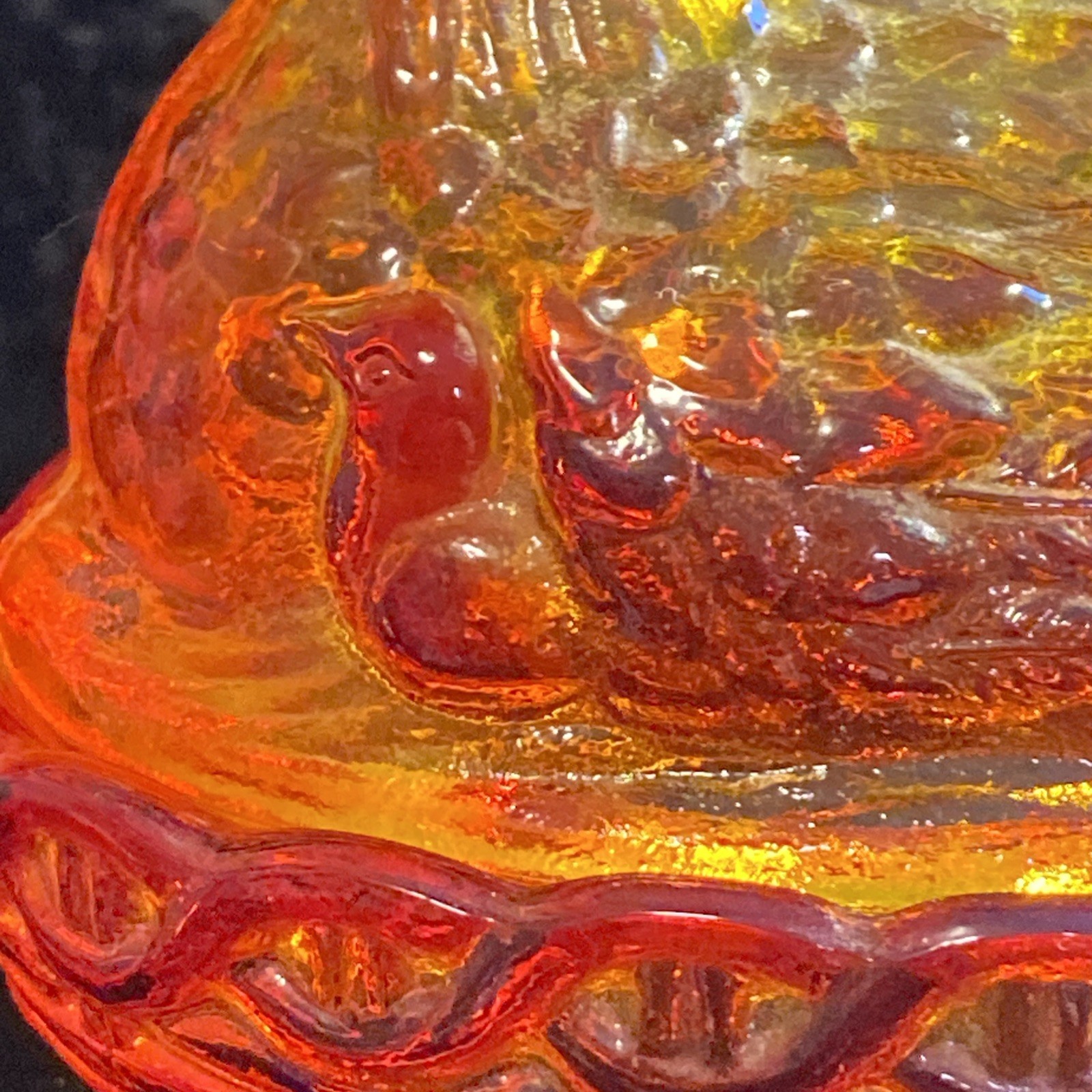 Rare Vintage 6 Inch LE Smith Flame Glass Red Amberina Hen On Nest 2chicks