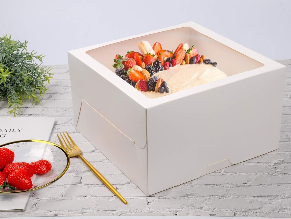 20Pcs Cake Boxes with Window and Boards White Bakery for
