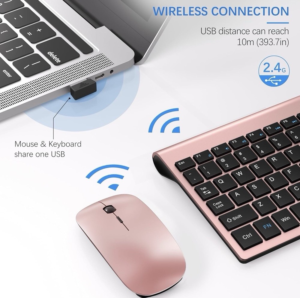 Ultra Silent Wireless Keyboard and Mouse Combo, Slim Compact Keyboard Mouse Set