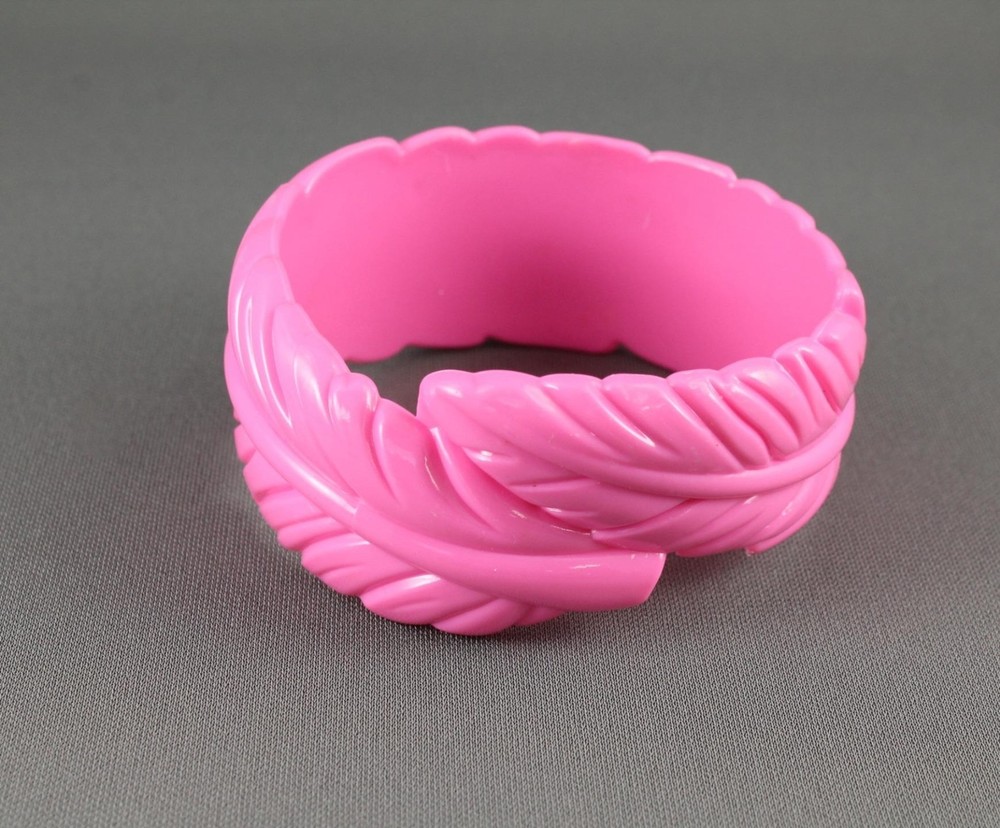 Pink leaf bangle bracelet plastic feather bangle 8.25" size circumference