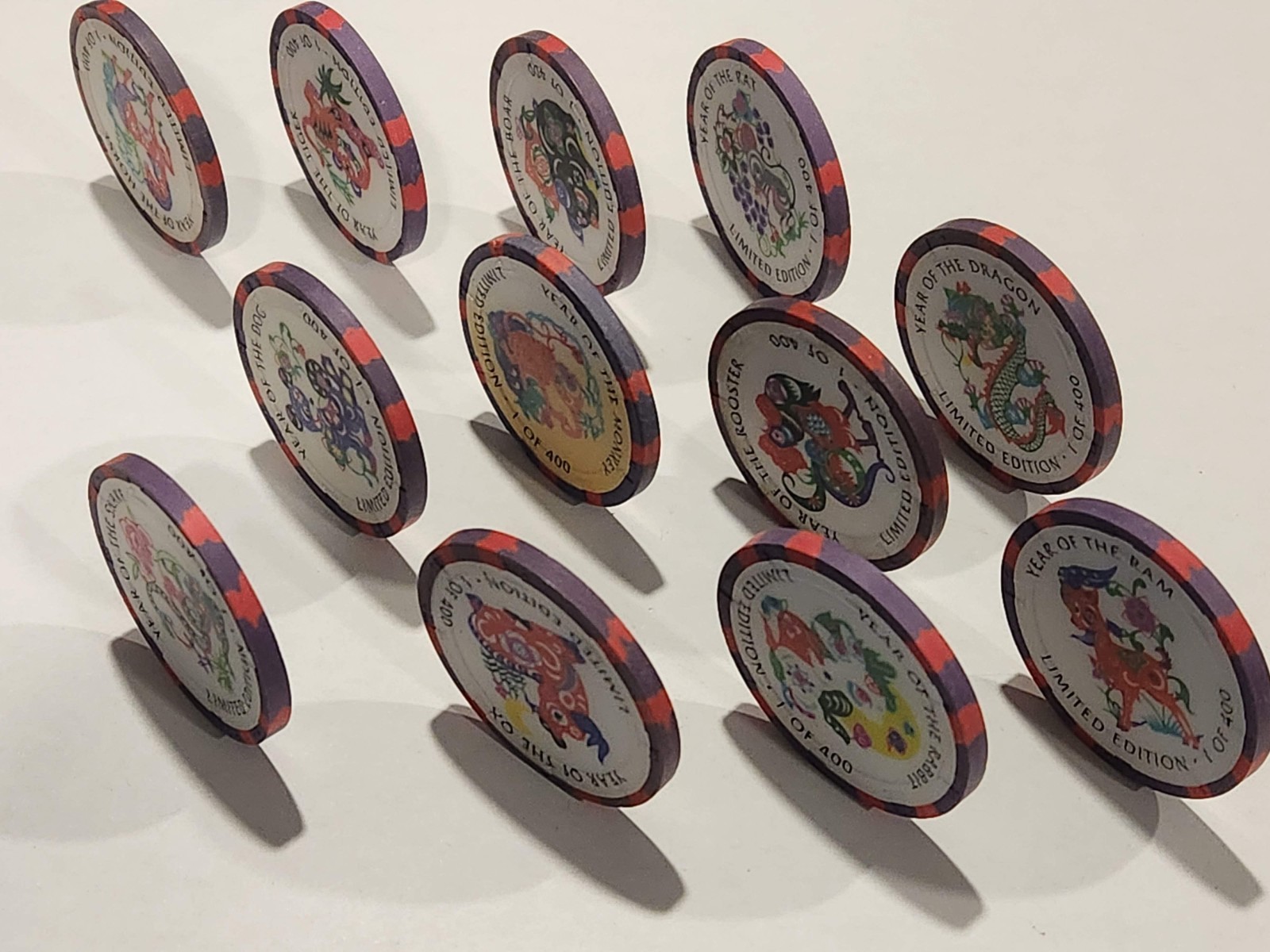 $25 CRYSTAL PARK CASINO Chips - 1996 ZODIAC - RARE! H&C MOLD - FULL SET