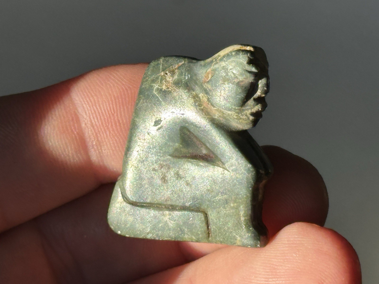 INCREDIBLE PRECOLUMBIAN HUMAN EFFIGY OLMEC JADE STATUE FIGURINE IDOL TOTEM, COA