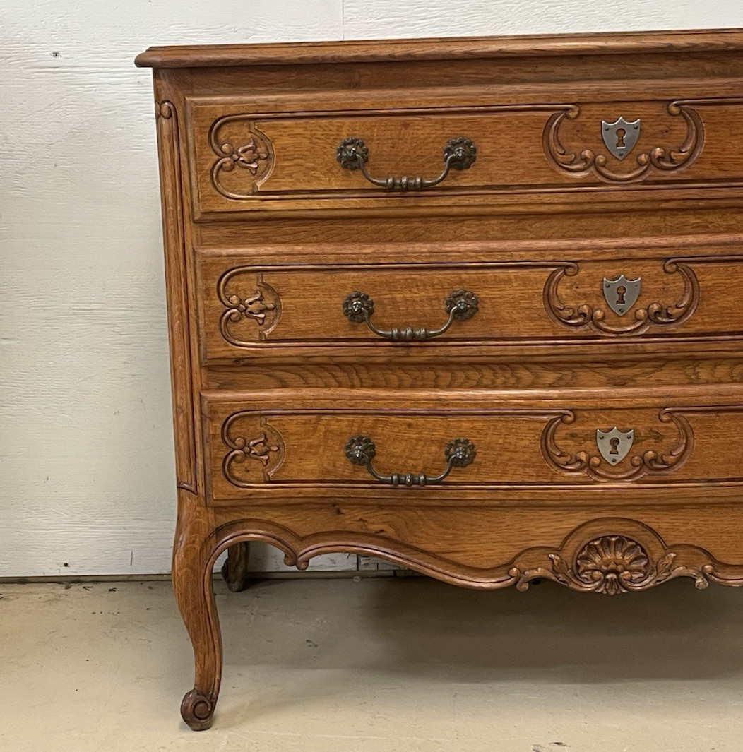 Antique French Provincial Louis XV Oak Three Drawer Chest Bedside Table