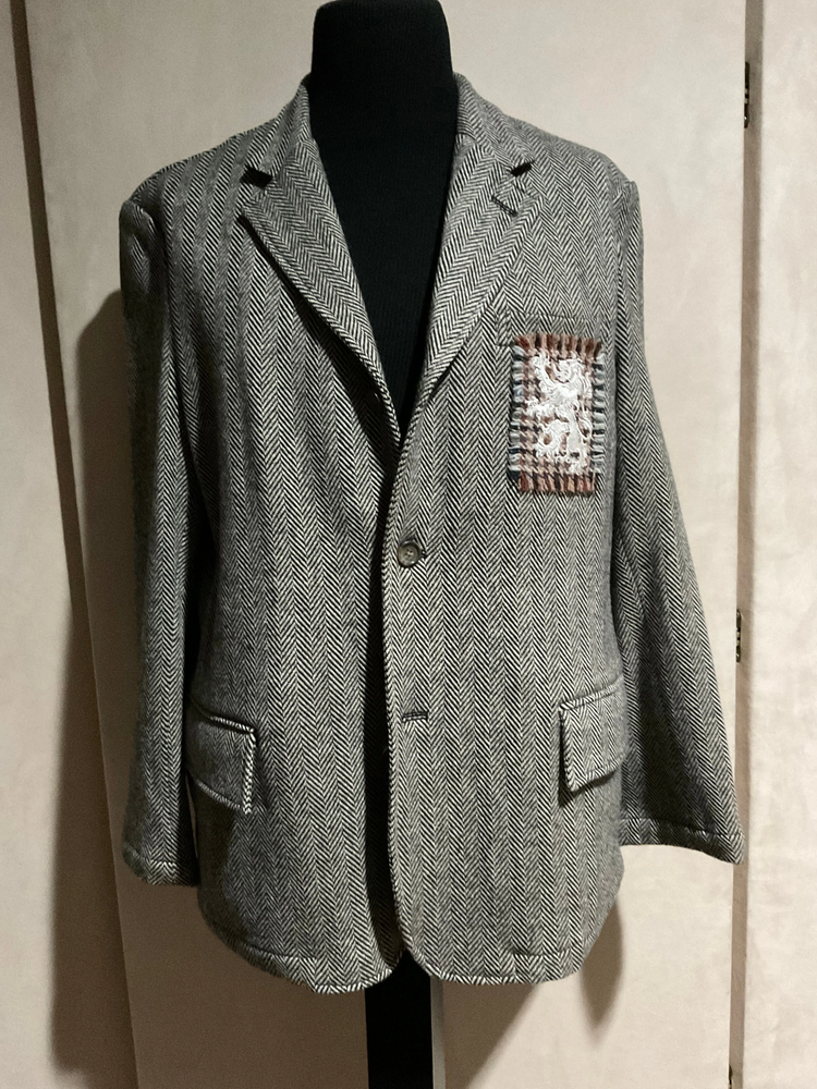 R P SPORT JACKET / BLACK & GREY WOOL HERRINGBONE / MEDIUM