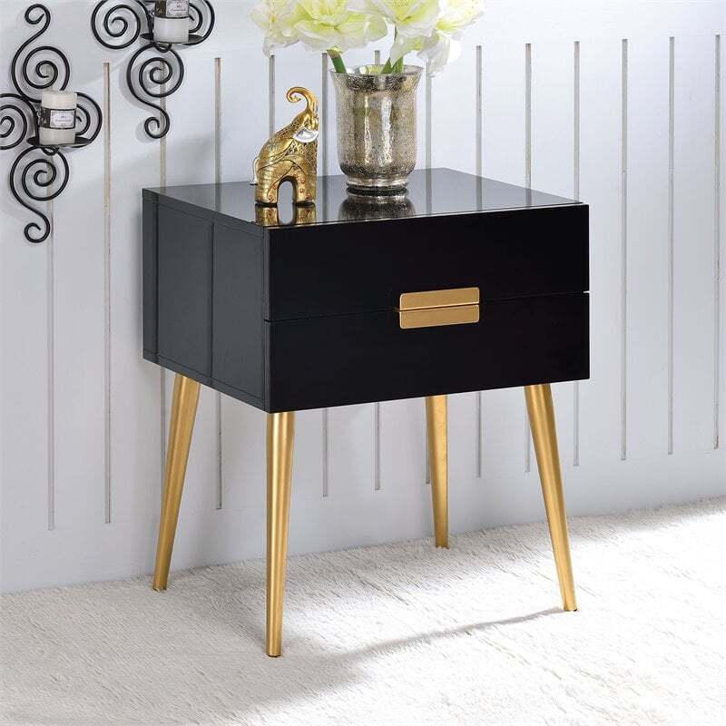 Bowery Hill Contemporary Rectangular Wooden End Table in Black and Gold