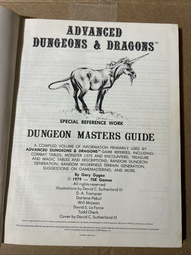 Advanced D&D Dungeon Masters Guide Hardback Book 1979 Pre-owned