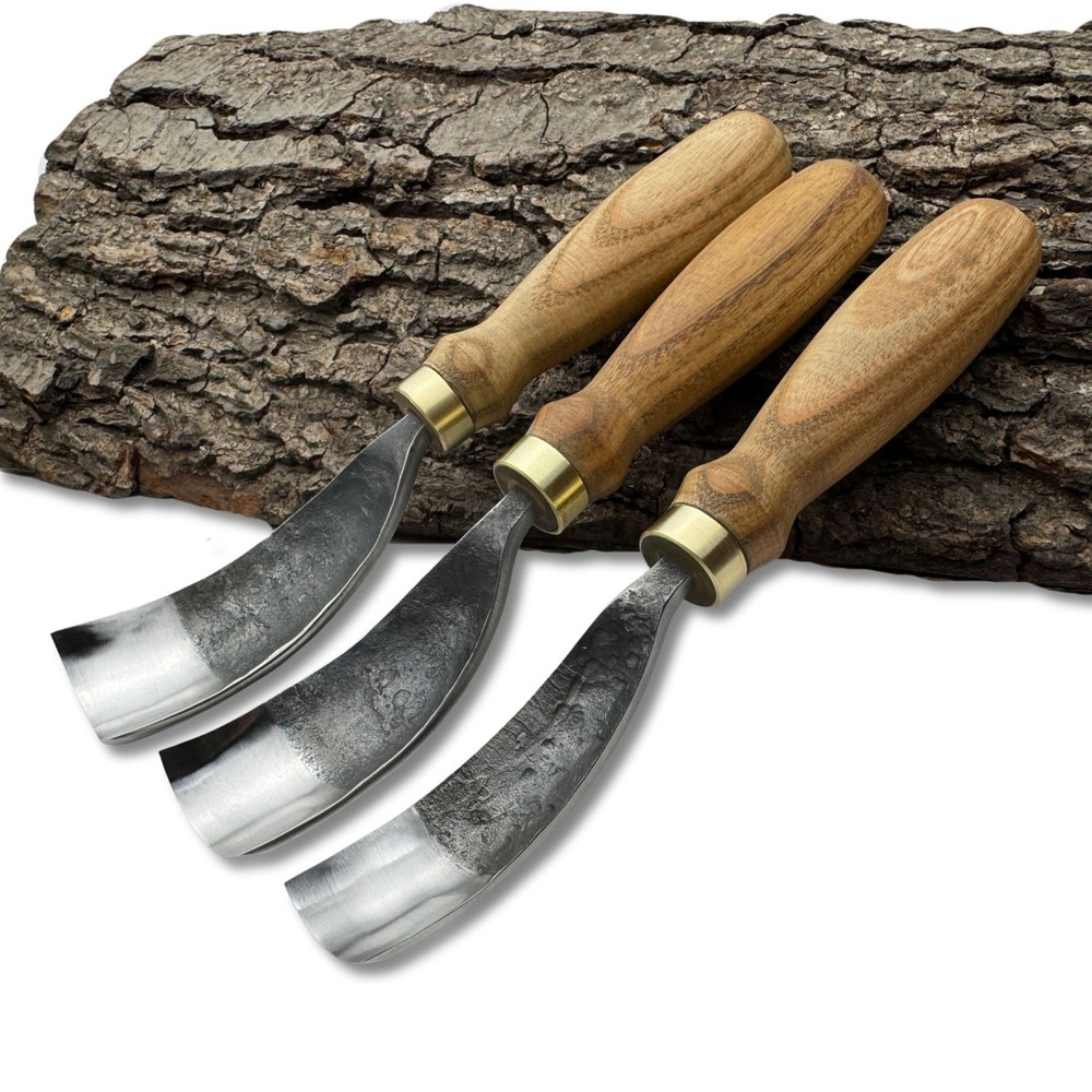 Hand-Forged Bent Gouges – 52100 Steel Blade, Ash Handles, Spoon and Bowl Carving