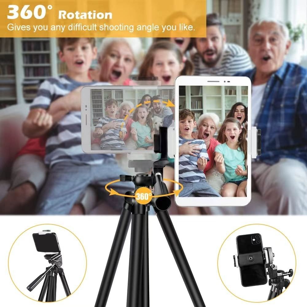 Adjustable Phone & Camera Tripod w/Built-in Level, Portable Metal Travel Stand