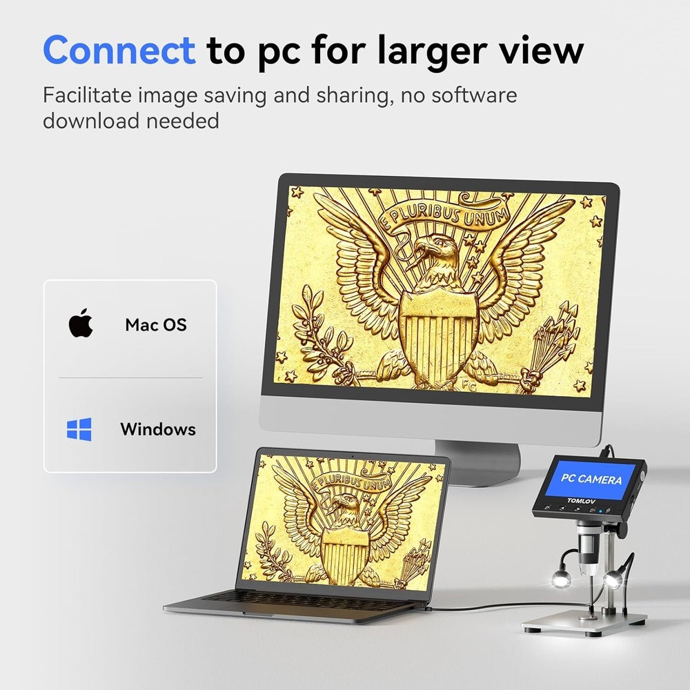 TOMLOV 1000X Error Coin Microscope Digital Microscope Camera 4.3" LCD Screen USB