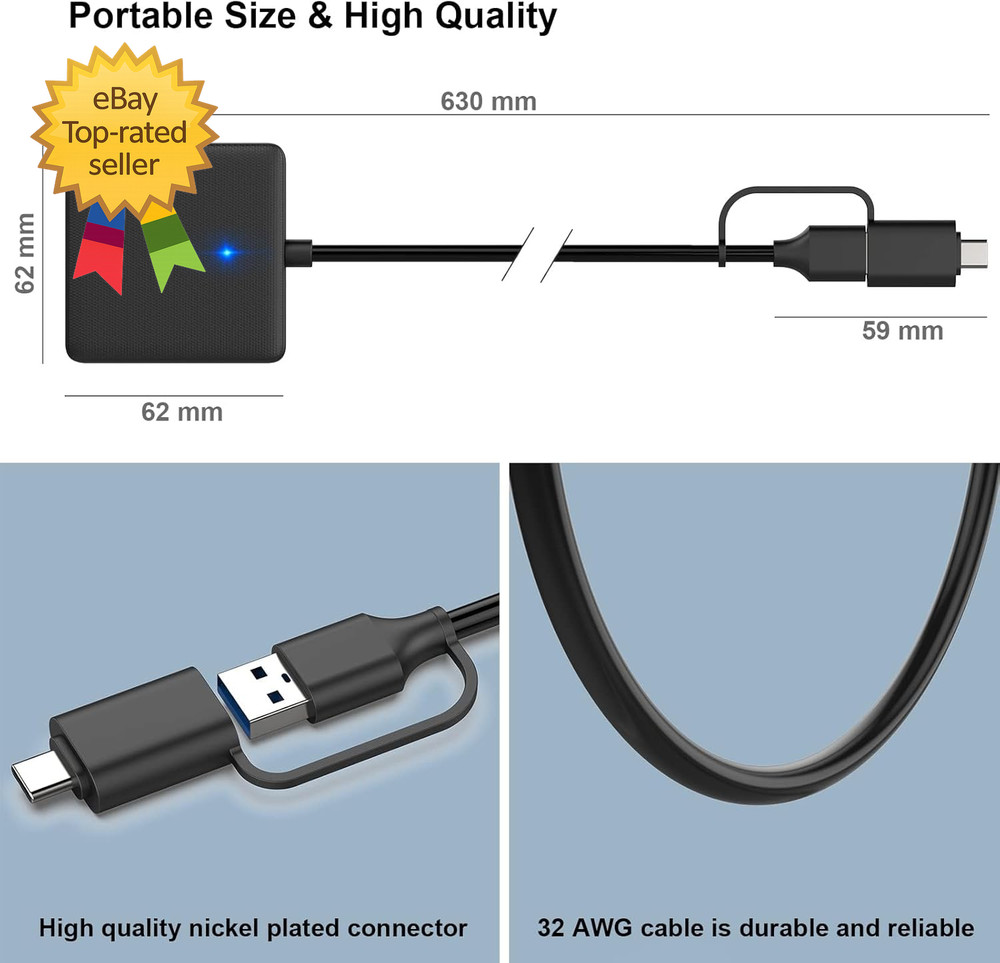 Memory Card Reader 4In1 USB 3.0 and USB C to SD Micro SD MS CF Card Reader