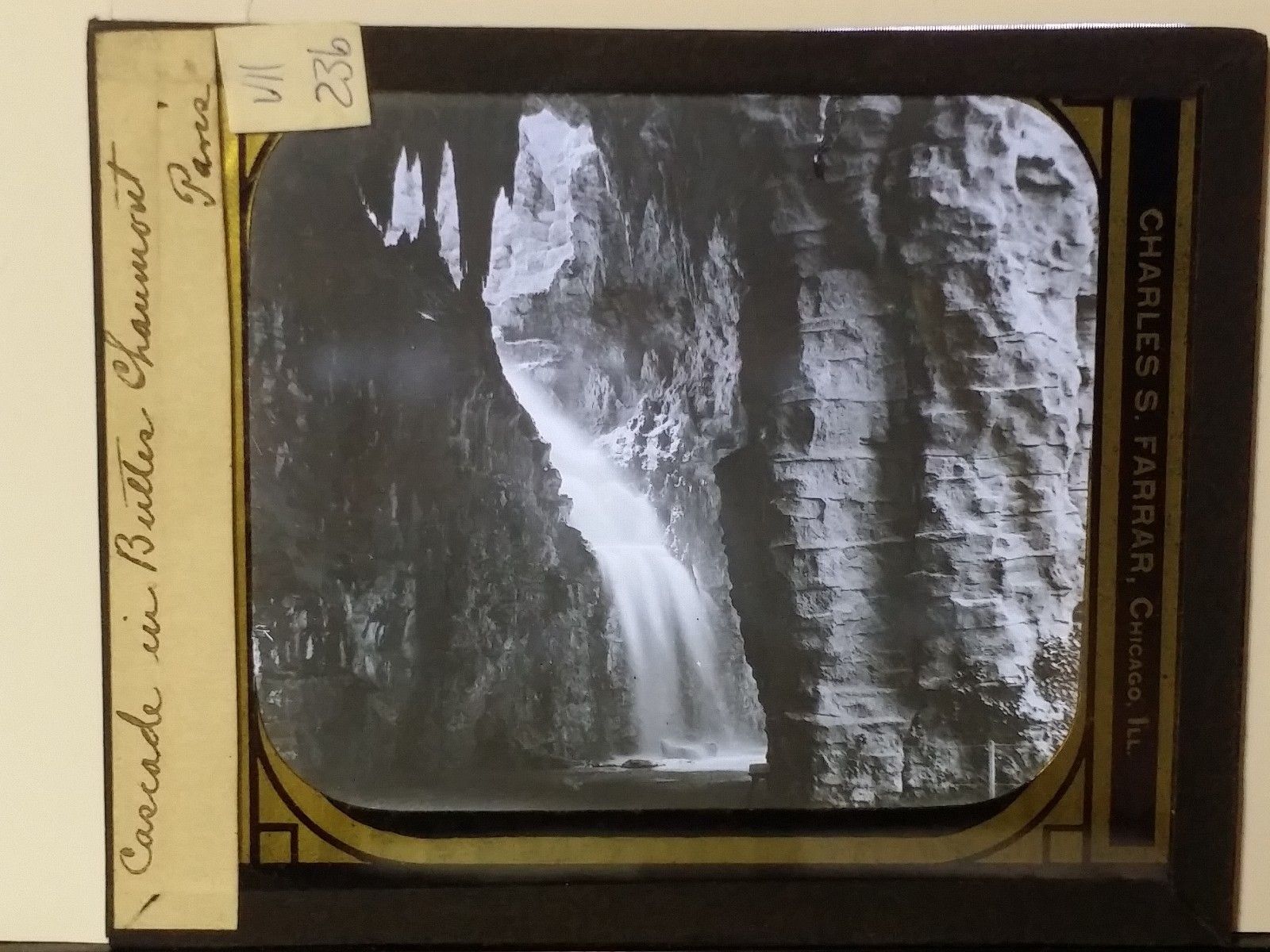Cascade in Parc des Buttes Chaumont, Paris, France, Magic Lantern Glass Slide