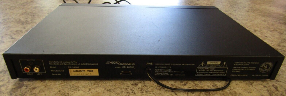 Audio Dynamics CD-2000E Single CD Player - Vintage 1988 - Tested Working