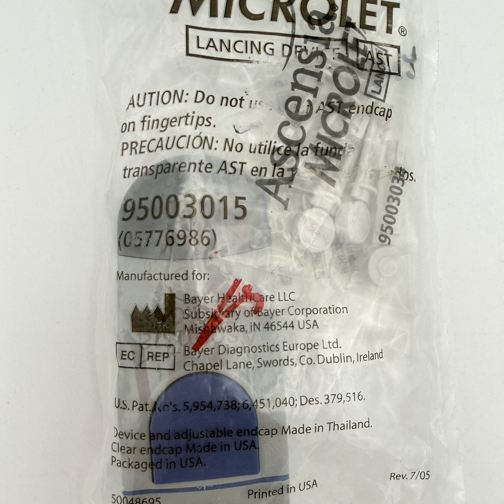 Ascensia Microlet Lancing Device Adjustable Fast with Clear AST Cap New Sealed