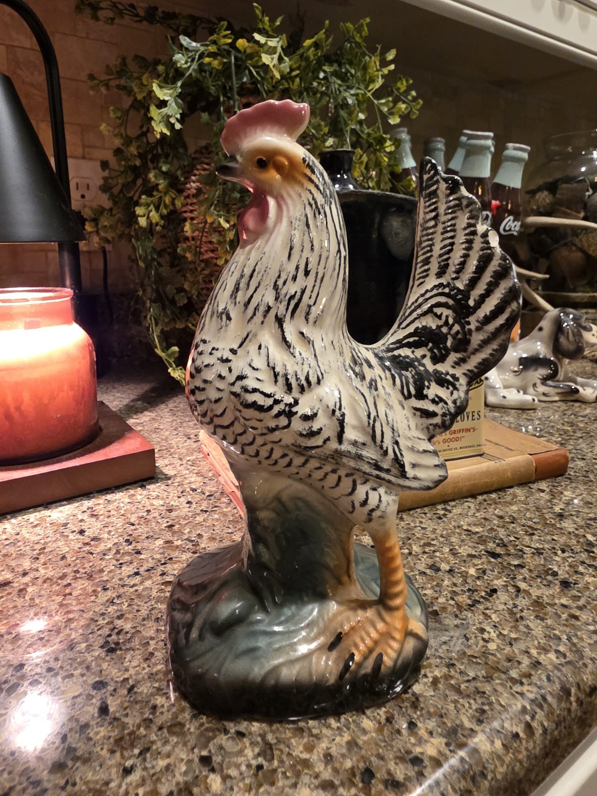 Vintage Rooster Hen Farmhouse Ceramic Porcelain Mid Century 8.5 inches