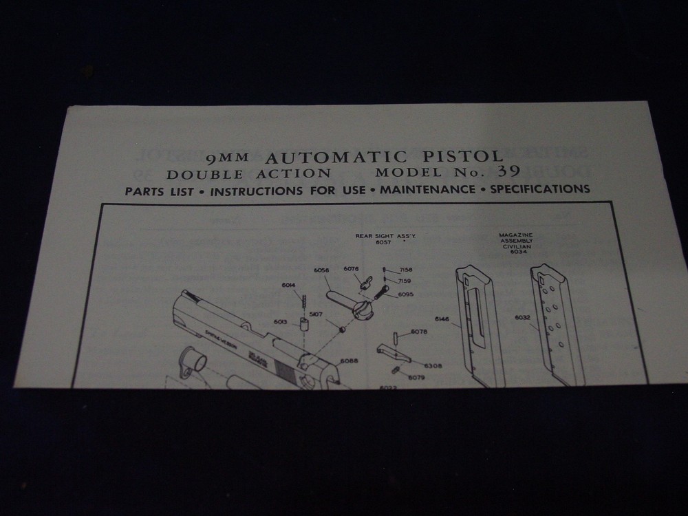 SMITH & WESSON MODEL 39 FACTORY ORIGINAL MANUAL