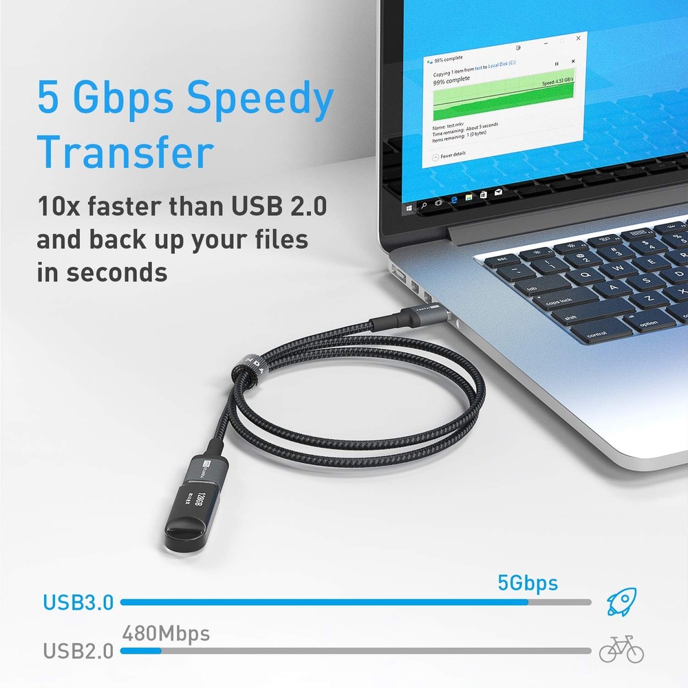 ITD ITANDA 10FT USB Extension Cable 3.0 Cord Type A 10 FT, Grey