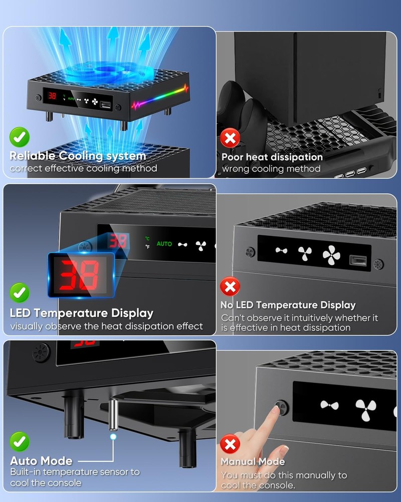 Auto Cooling System for Xbox Series X with 9 RGB Light Modes & USB Hook